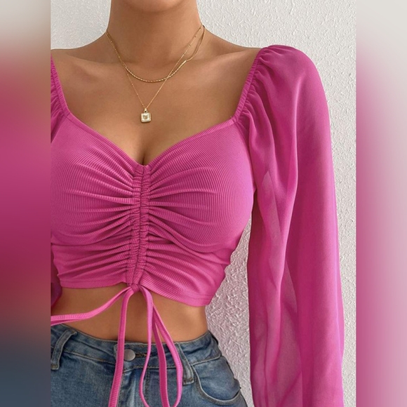 Drawstring Sweetheart Neck Cropped Top - Picture 3 of 6